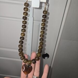 Altar'd State Amber and Gold Beaded Necklace with Heart Pendant
